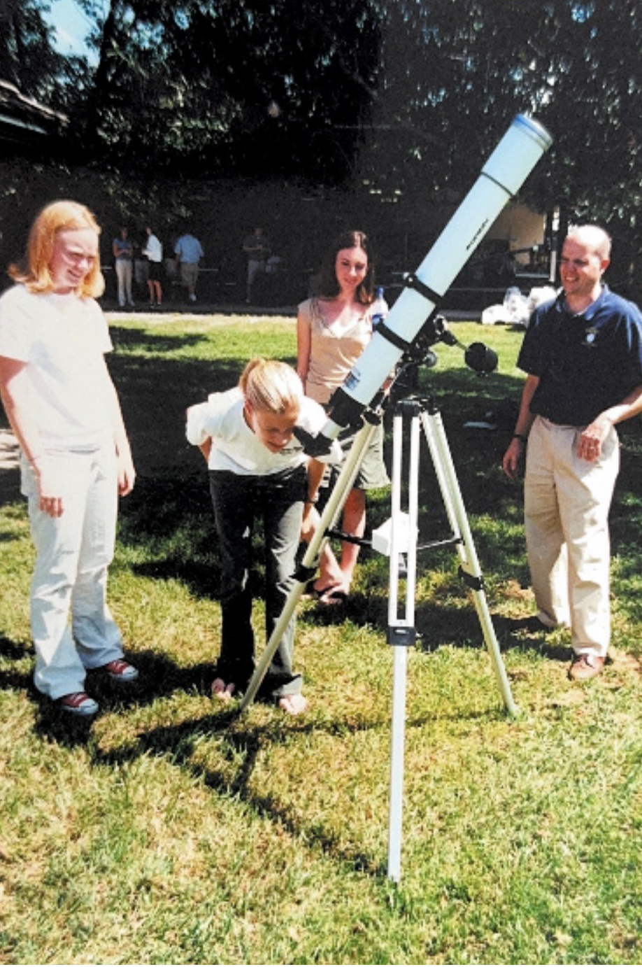 Boerth, adviser of the astronomy club from 2002 to 2012, uses a telescope with a solar filter to observe sun spots.
Photo by Robbie Boerth, used with permission.